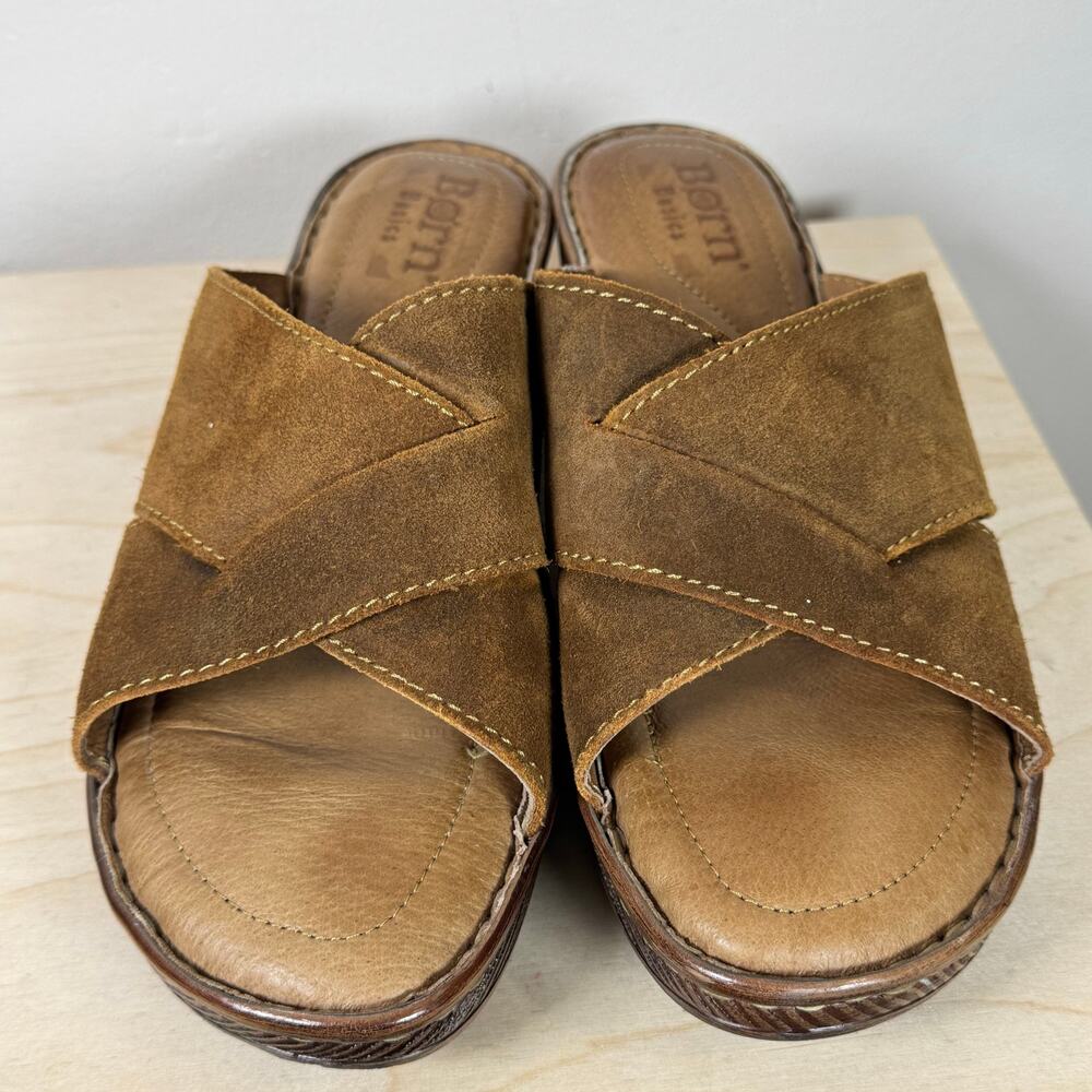 Born Womens Sandals Teayo Original tan wedge Sandals Slides leather 9 Leather - Picture 2 of 7